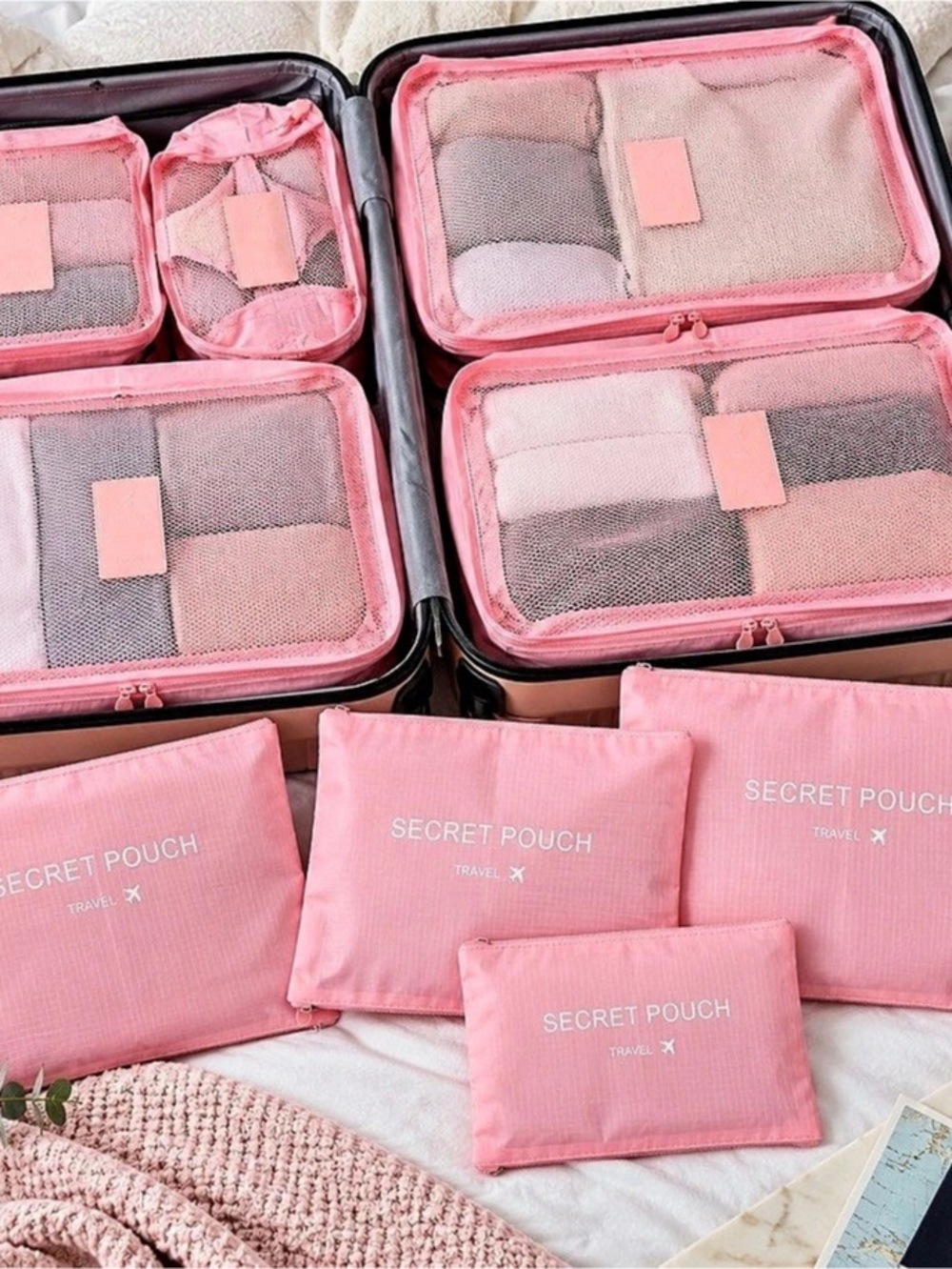 10 Pc Pink Packing Cubes Travel Organizer Set Mesh Bags Pouches